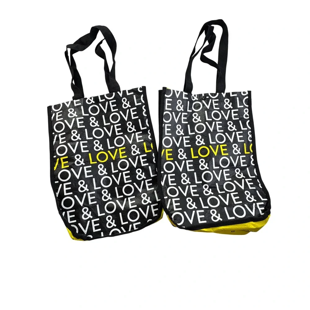 Kendra Scott Reusable Tote Bag Set of 2 Love & Love Recycled Plastic Black Yello